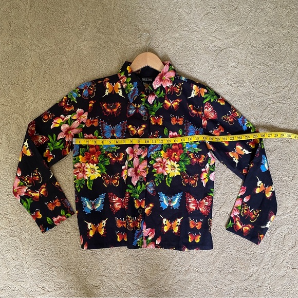 Take Two 90s Y2k Butterfly Sequins Button Up Black Long Sleeve Shirt Size S - Picture 3 of 9